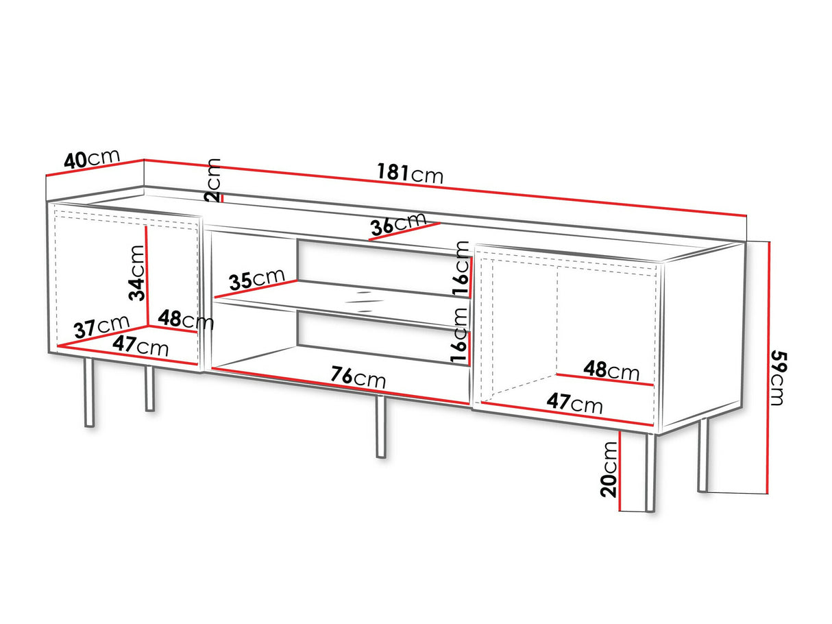 TV-állvány Szafka RTV LUCCA 180 2D EF, Szín: Fehér