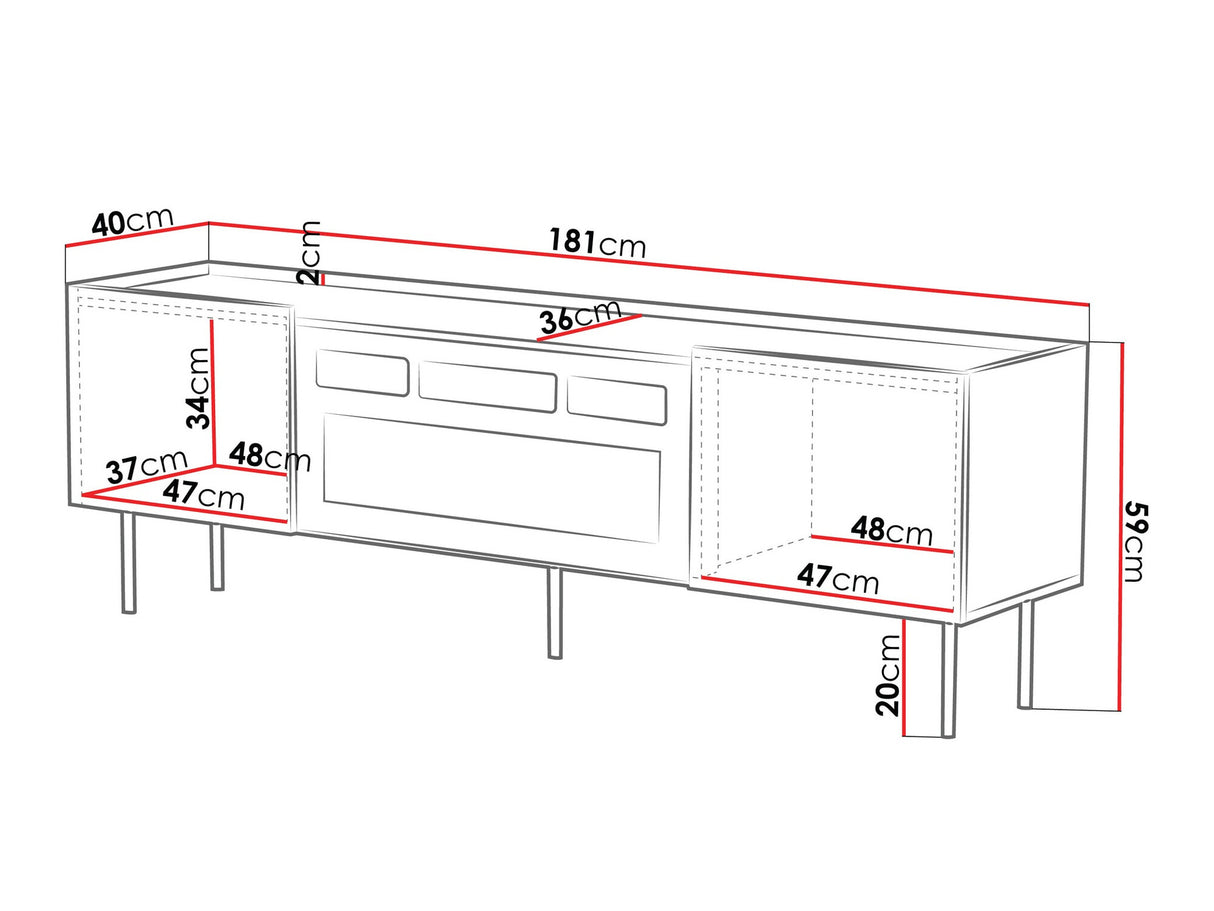 TV-állvány Szafka RTV LUCCA 180 2D EF + kominek, Szín: Fehér