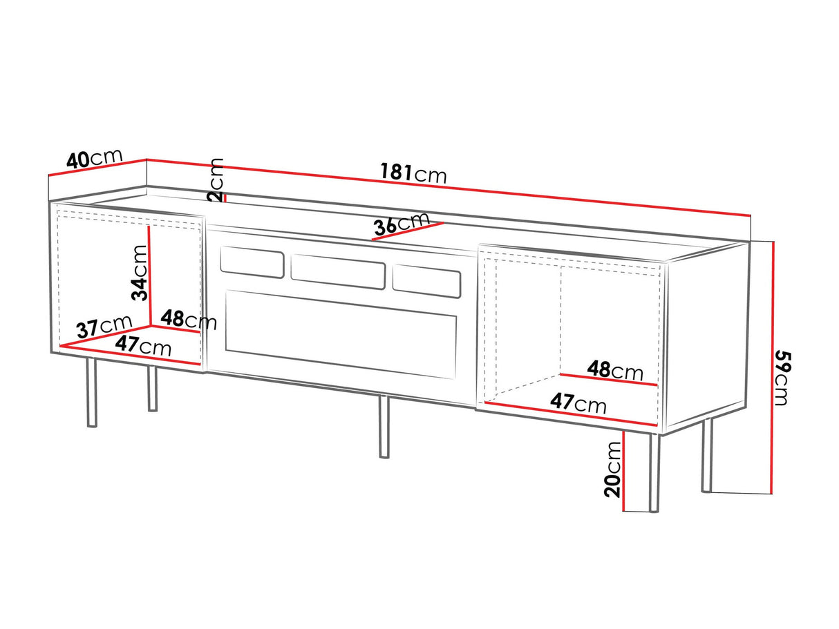 TV-állvány Szafka RTV LUCCA 180 2D EF + kominek, Szín: Fekete
