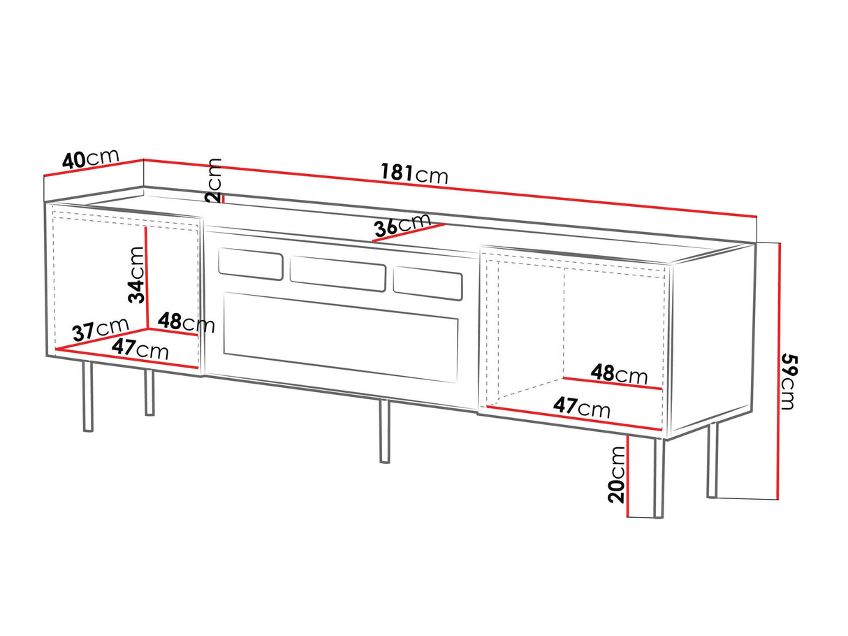 TV-állvány Szafka RTV LUCCA 180 2D EF + kominek, Szín: Kasmír
