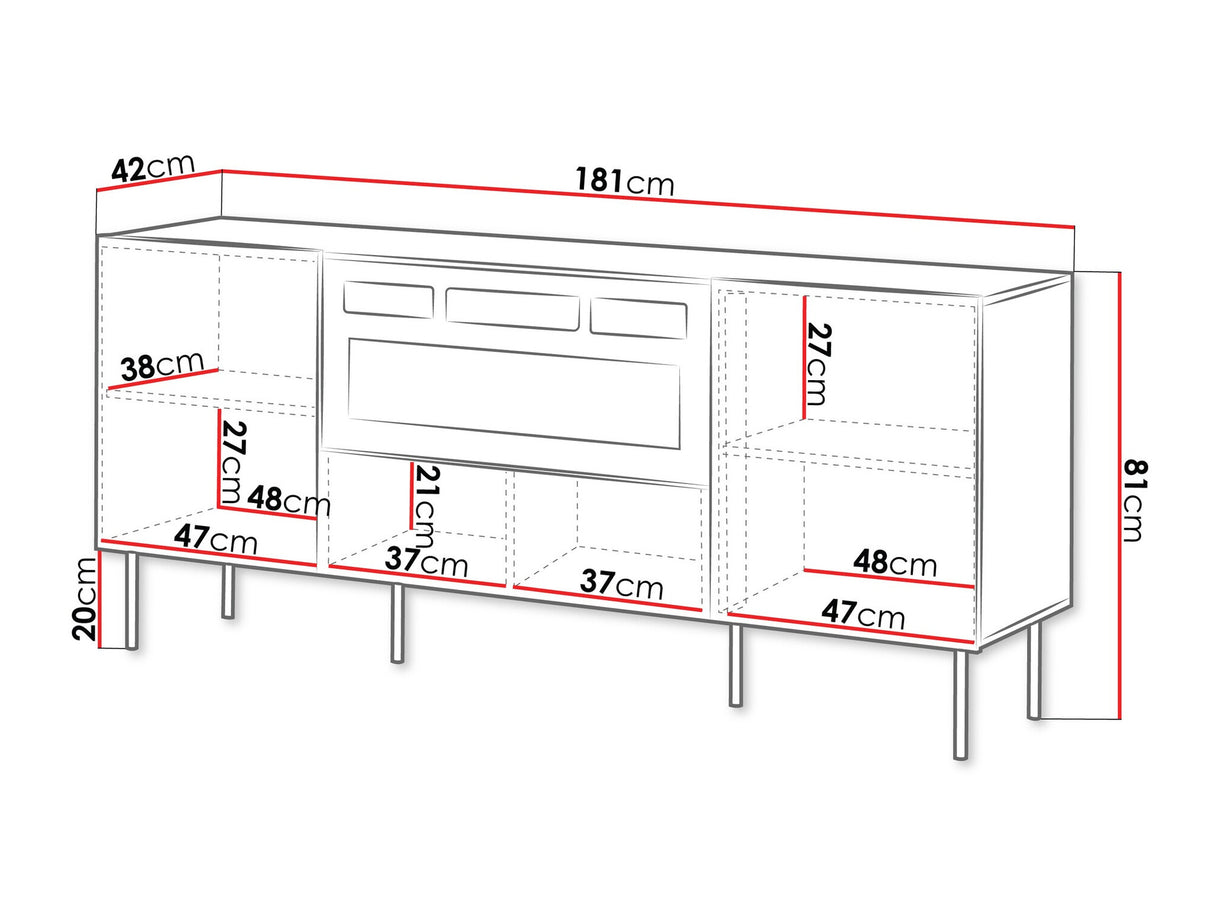 Szekrény Komoda TACOS 180 EF + kominek Orzech Warmia Kominek: Czarny