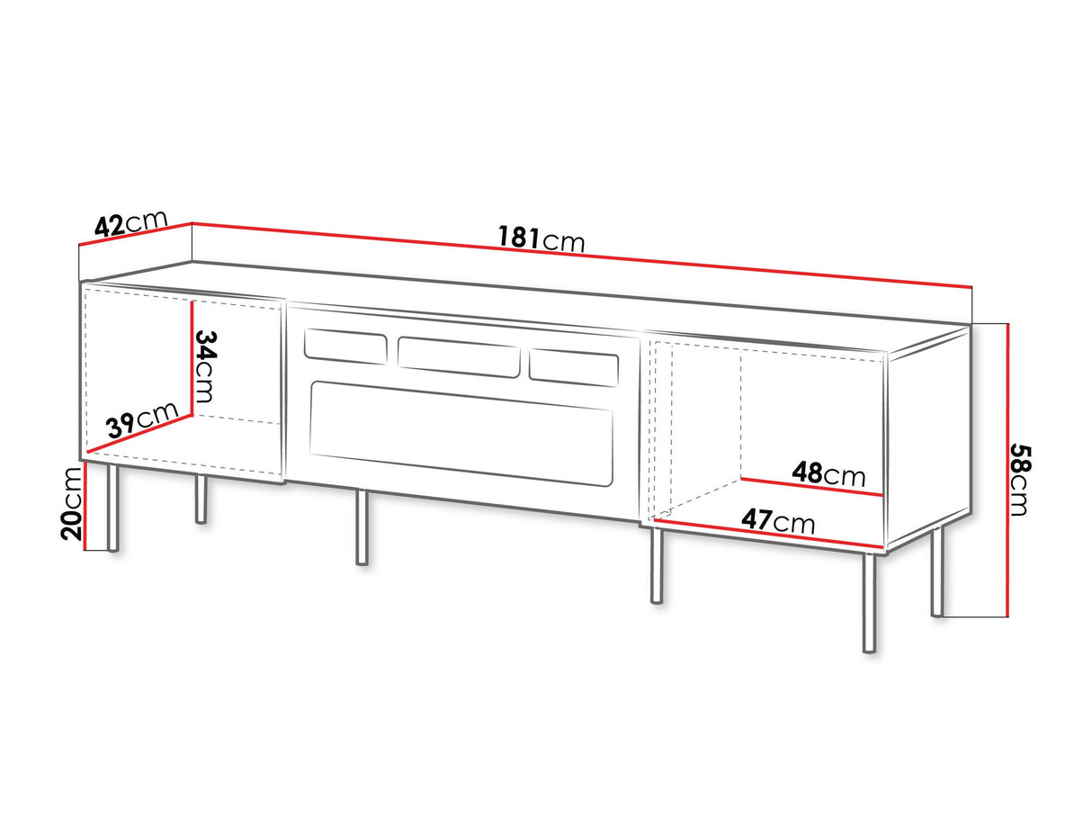 TV-állvány Szafka RTV TACOS 180 EF + kominek Orzech Warmia Kominek: Czarny 5903211350559