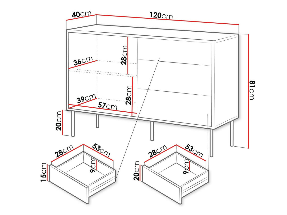 Komód Komoda CORTINA 120 1D3S, Szín: Fekete