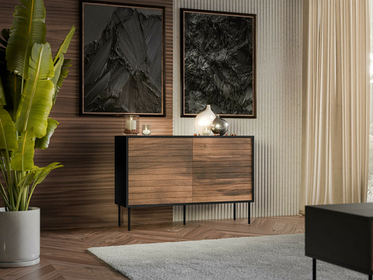 Komód Komoda CORTINA 120 1D3S, Szín: Dió + Fekete