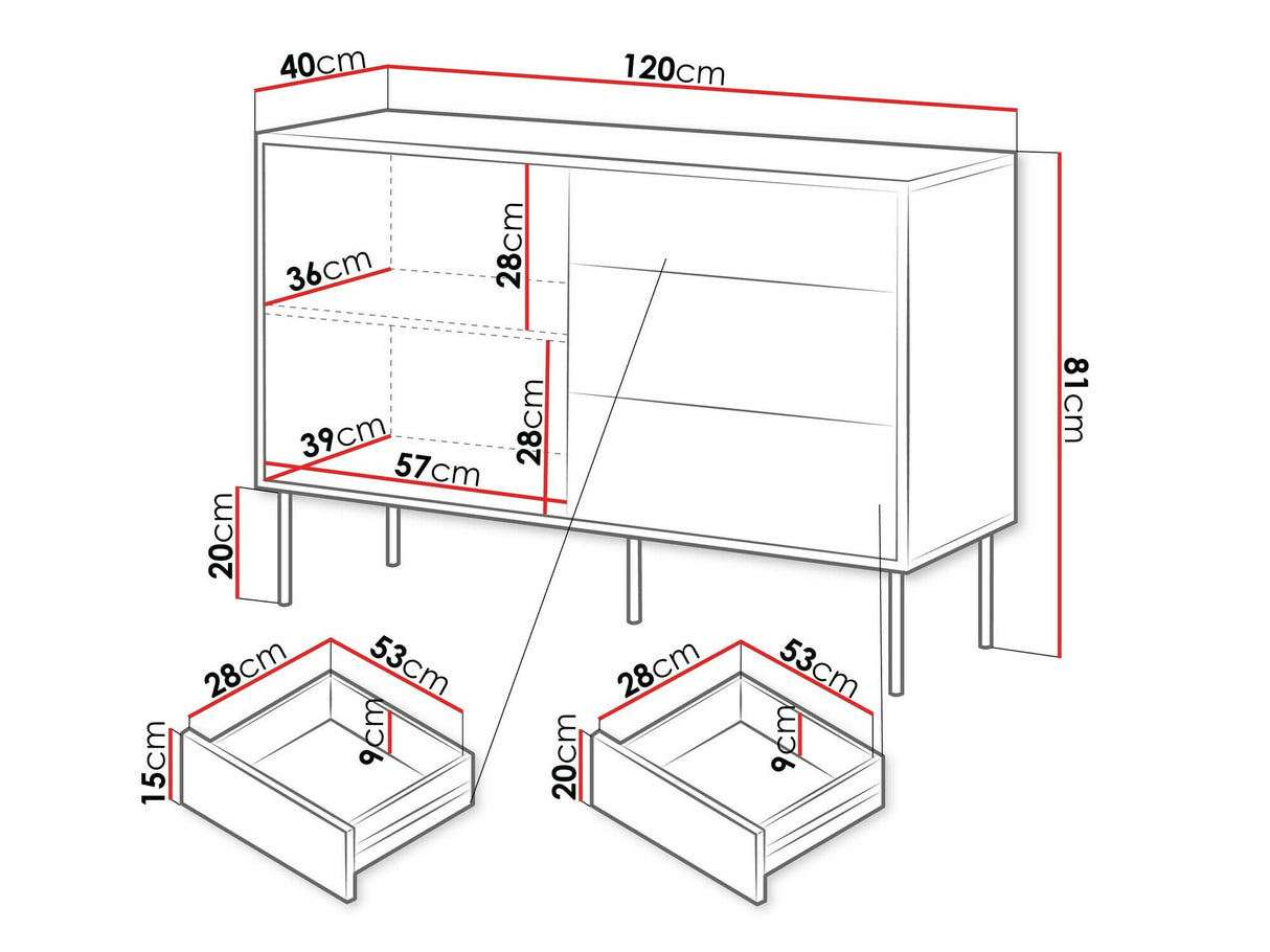 Komód Komoda CORTINA 120 1D3S, Szín: Dió + Fekete