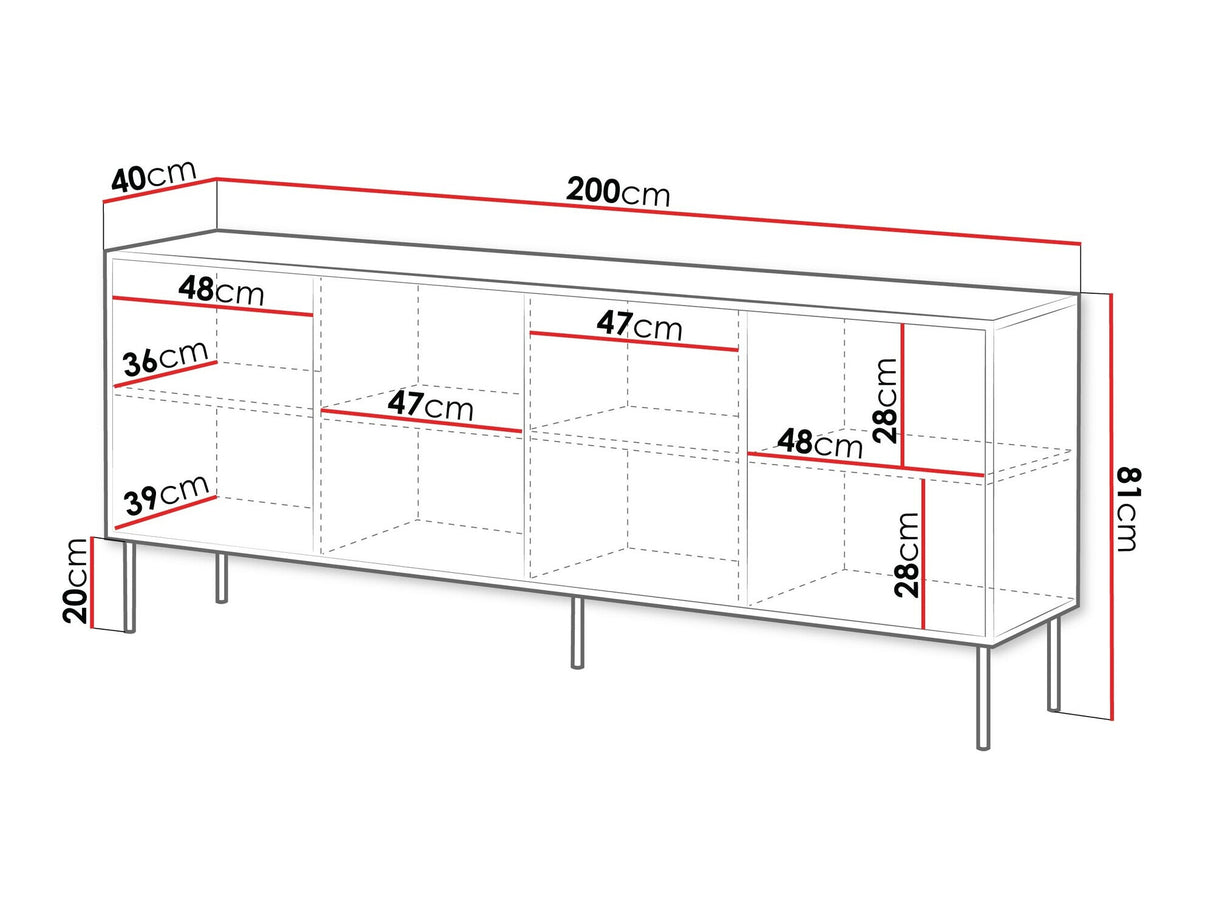 Szekrény Komoda CORTINA 200 4D, Szín: Fekete
