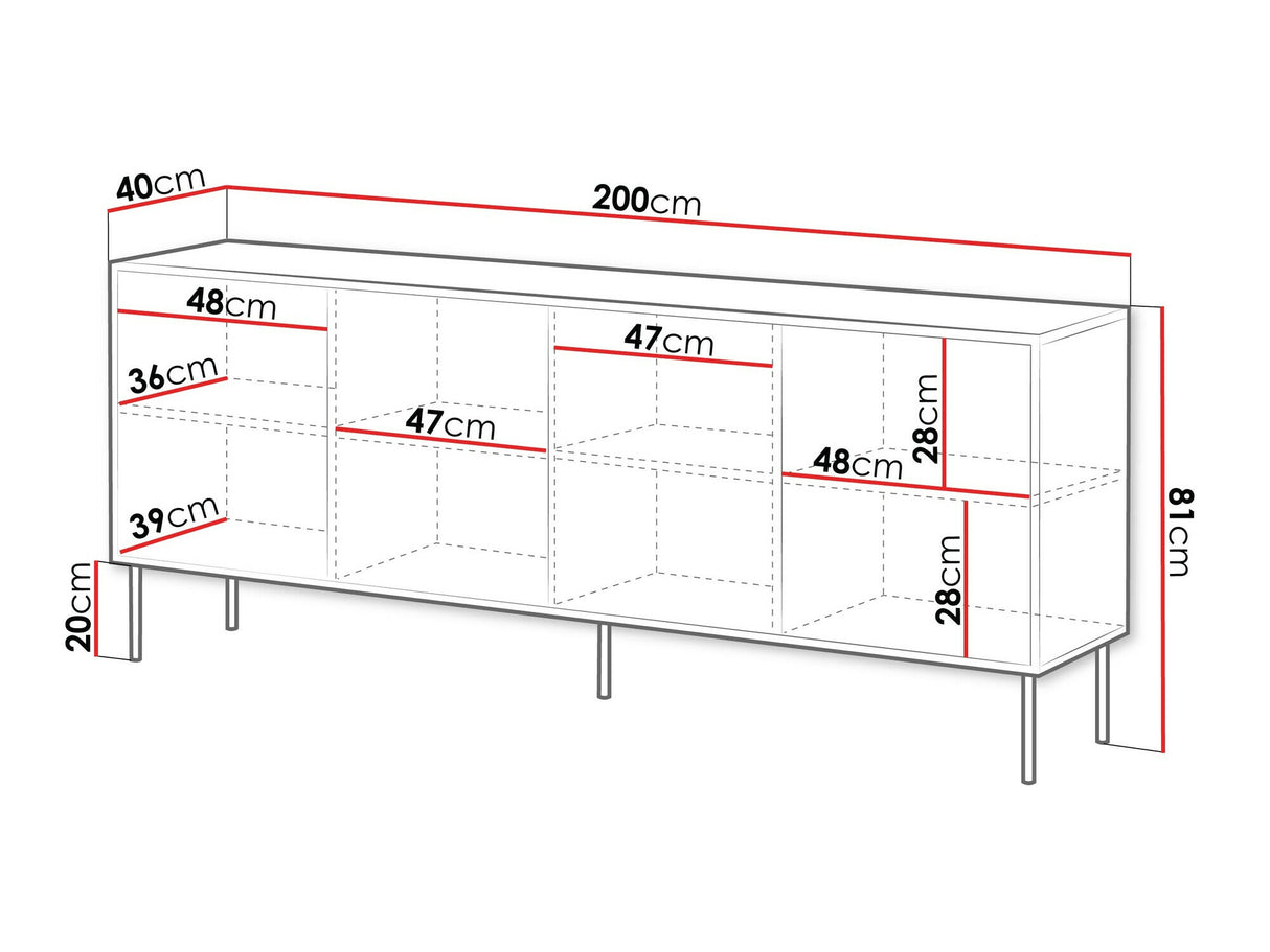 Szekrény Komoda CORTINA 200 4D, Szín: Dió + Fekete