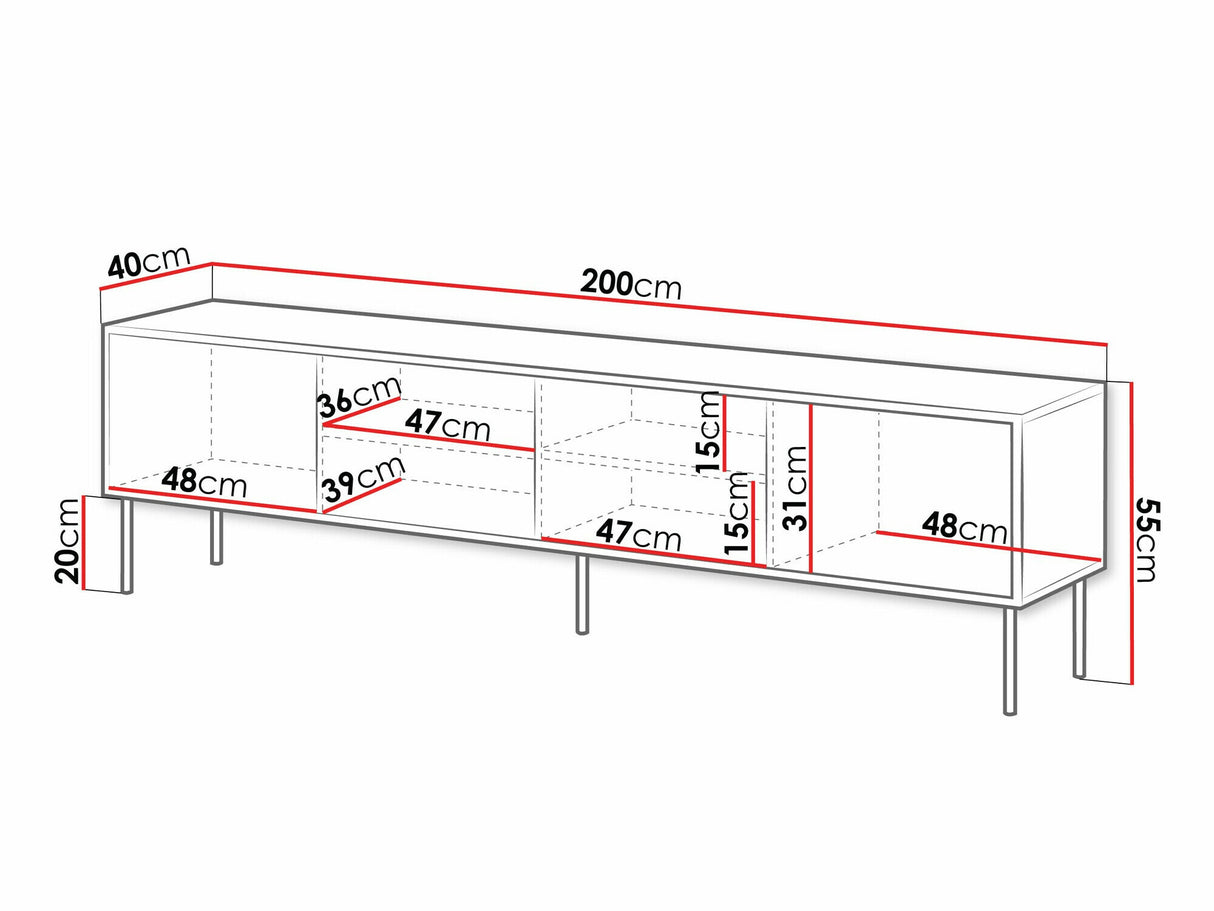 TV-állvány Szafka CORTINA RTV 200 4D, Szín: Dió + Fekete