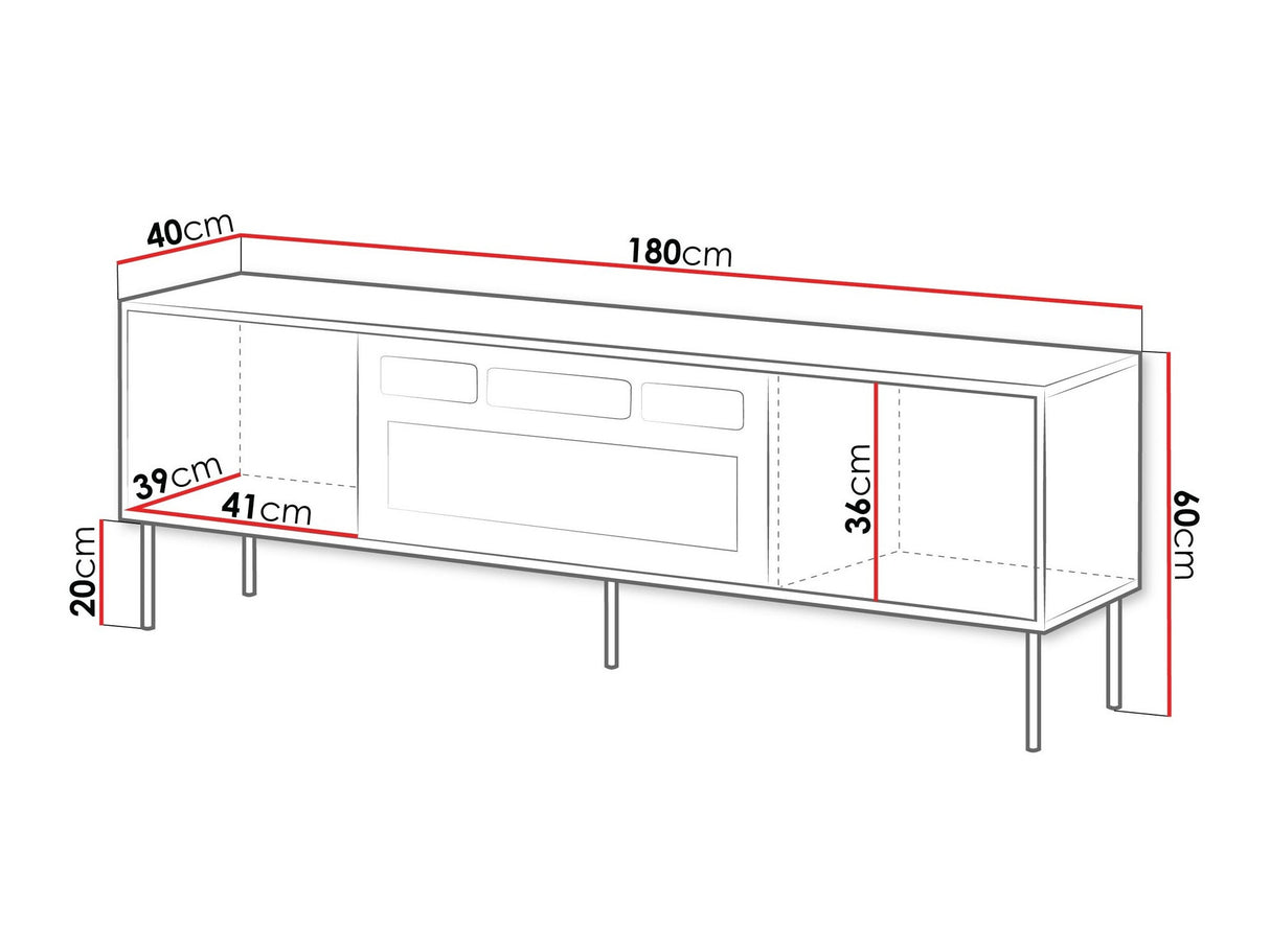TV-állvány Szafka CORTINA RTV 180 EF + kominek Czarny Kominek, Szín: Fekete