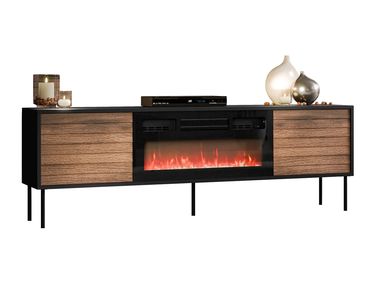 TV-állvány Szafka CORTINA RTV 180 EF + kominek Czarny Kominek, Szín: Dió + Fekete