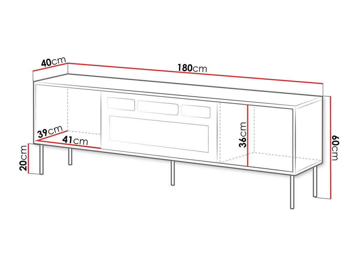 TV-állvány Szafka CORTINA RTV 180 EF + kominek Czarny Kominek, Szín: Dió + Fekete