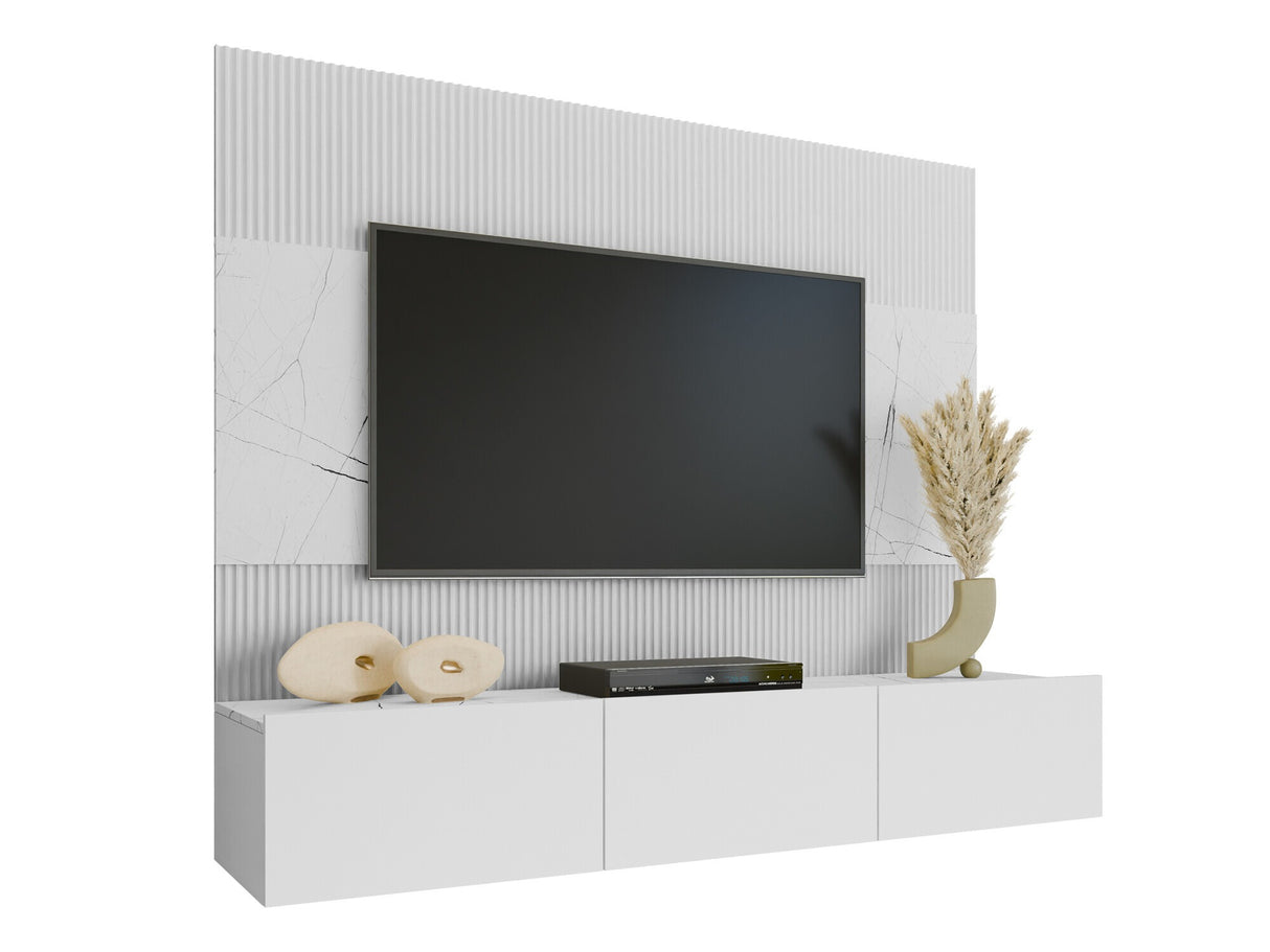 Nappali szett Szafka RTV 180x150 DEROMI, Szín: Fehér + Fehér márvány