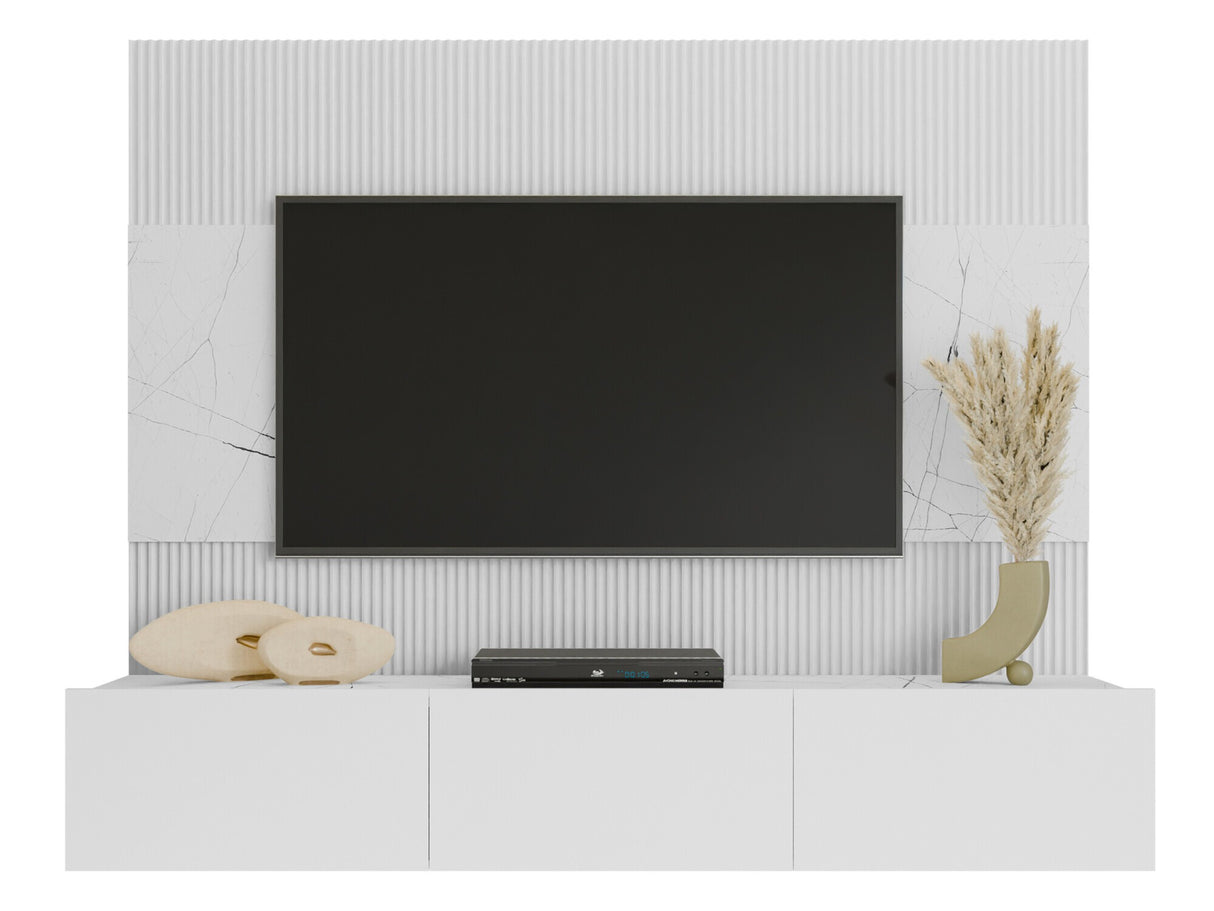 Nappali szett Szafka RTV 180x150 DEROMI, Szín: Fehér + Fehér márvány