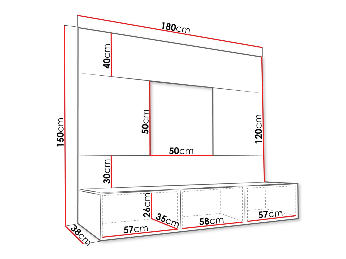 Nappali szett Szafka RTV 180x150 DEROMI, Szín: Fehér + Fehér márvány