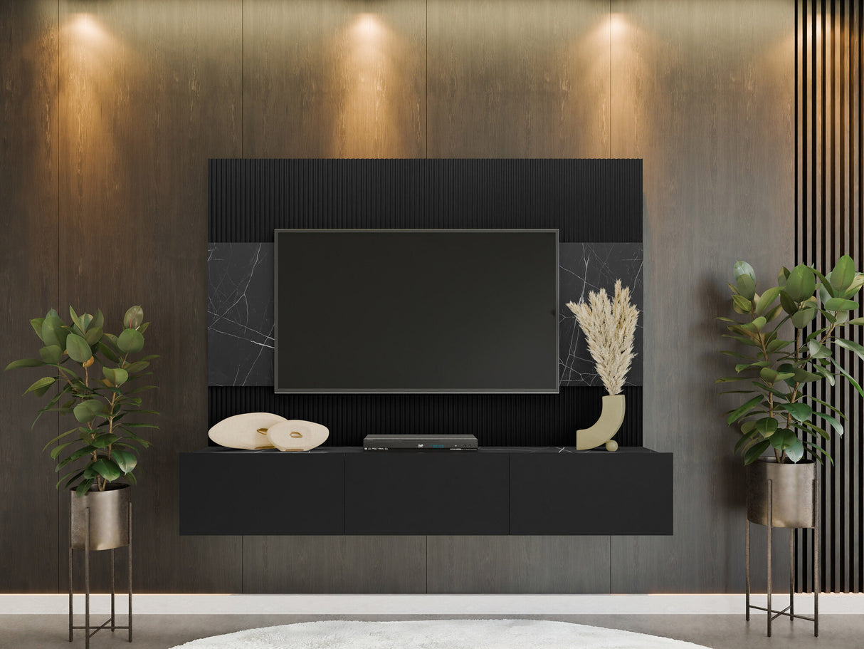 Nappali szett Szafka RTV 180x150 DEROMI, Szín: Fekete + Fekete márvány