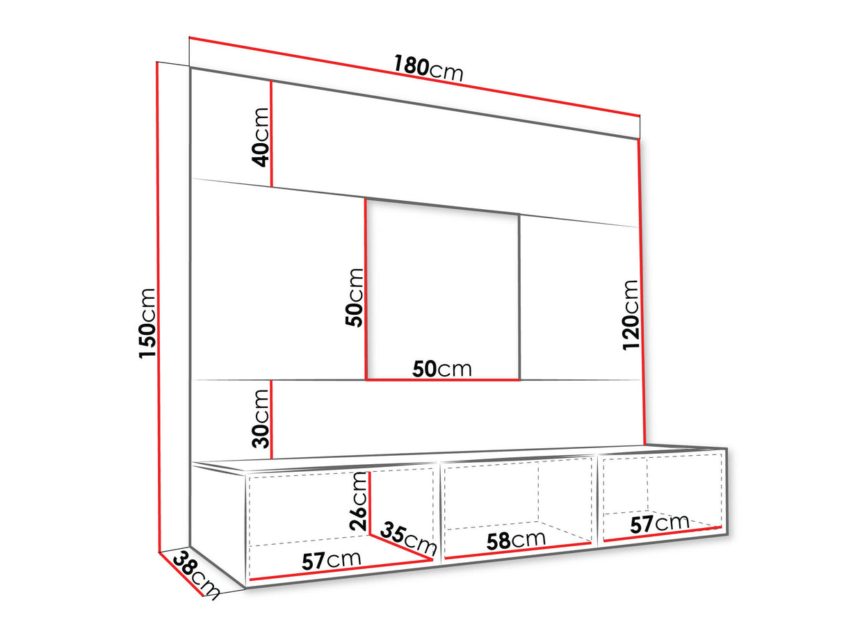 Nappali szett Szafka RTV 180x150 DEROMI, Szín: Fekete + Fekete márvány