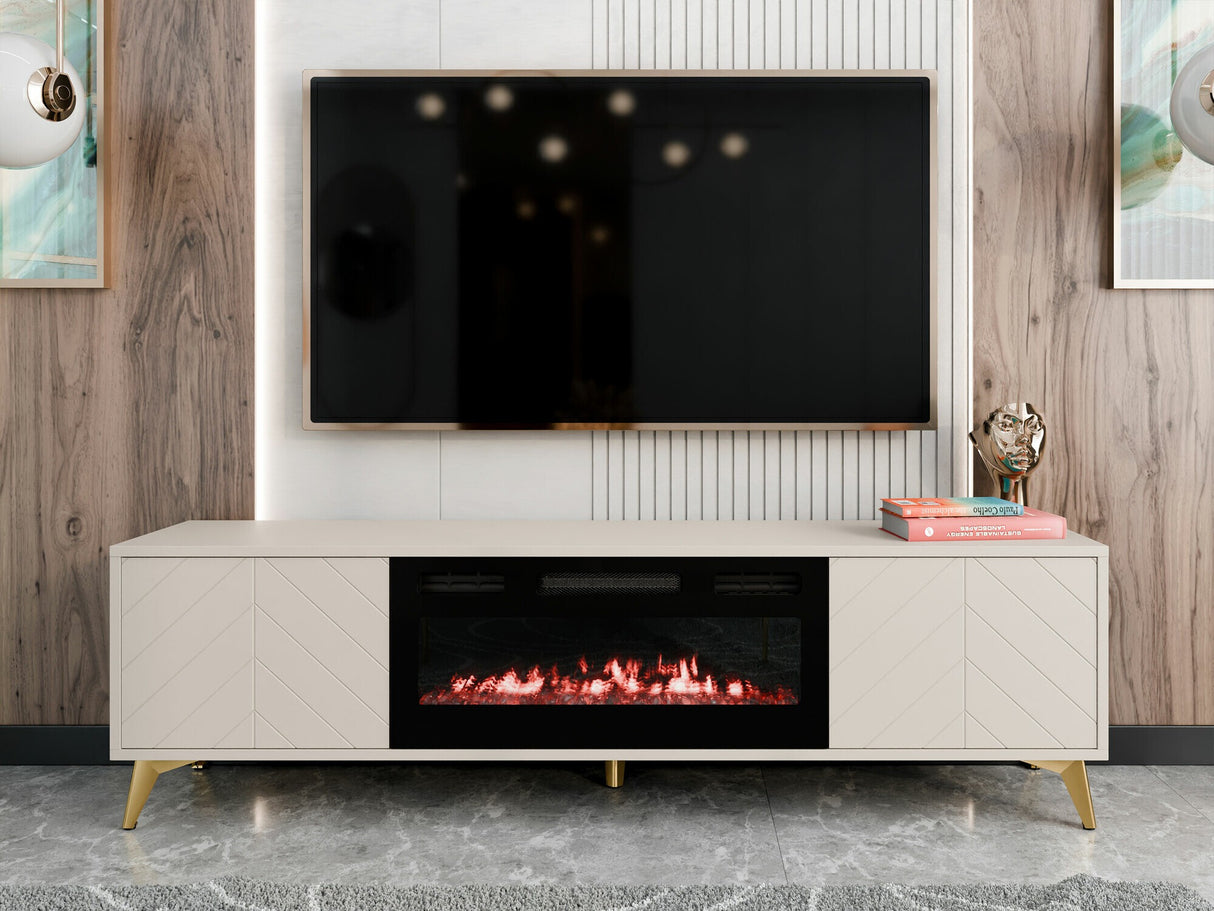 TV-állvány Szafka RTV 2D EF XYLIX + kominek Beż Piaskowy Kominek: Czarny