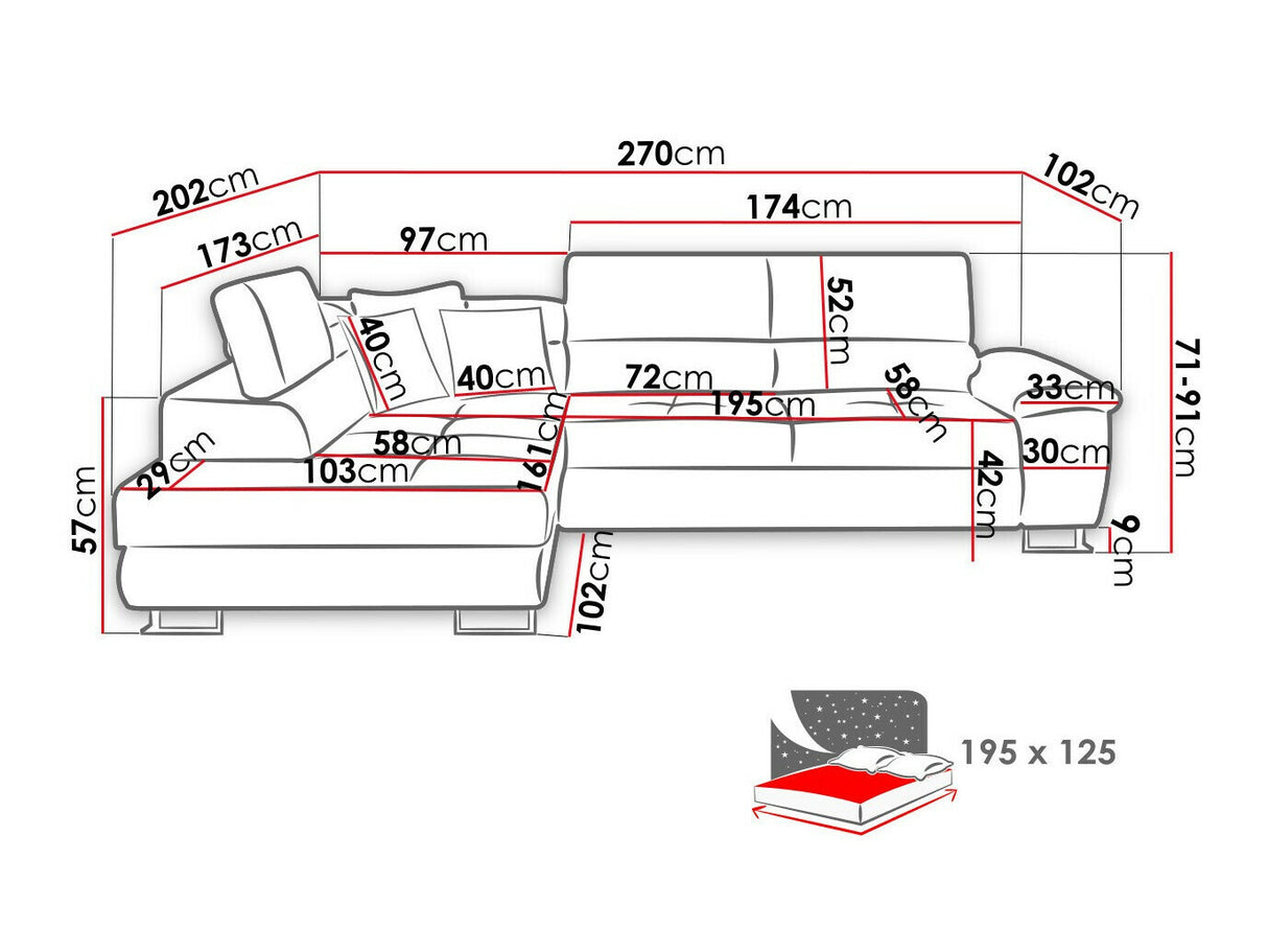 Sarokkanapé Kiságyere (Alvin) III, Szín: Abriamo 03, Változatok: Jobbos