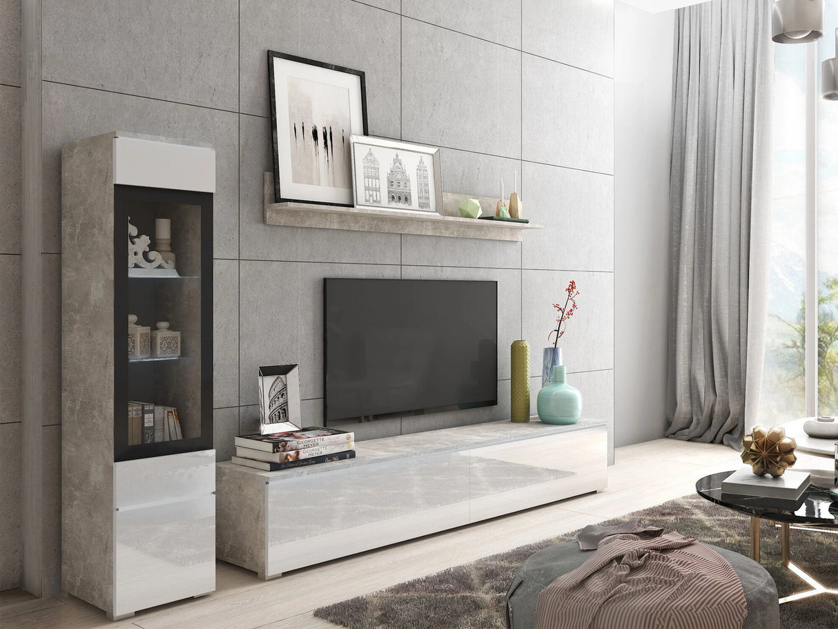 Nappali szett Vera I (Sawoti I), Szín: Beton + Fényes fehér, Led világítás: Igen