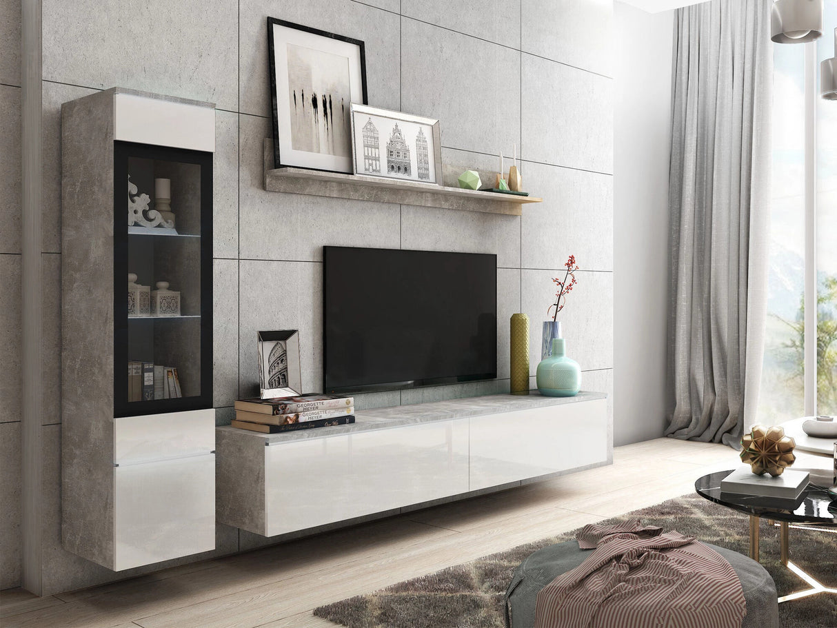 Nappali szett Vera I (Sawoti I), Szín: Beton + Fényes fehér, Led világítás: Igen