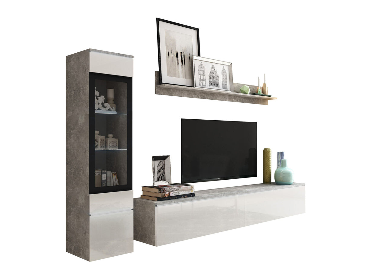 Nappali szett Vera I (Sawoti I), Szín: Beton + Fényes fehér, Led világítás: Igen