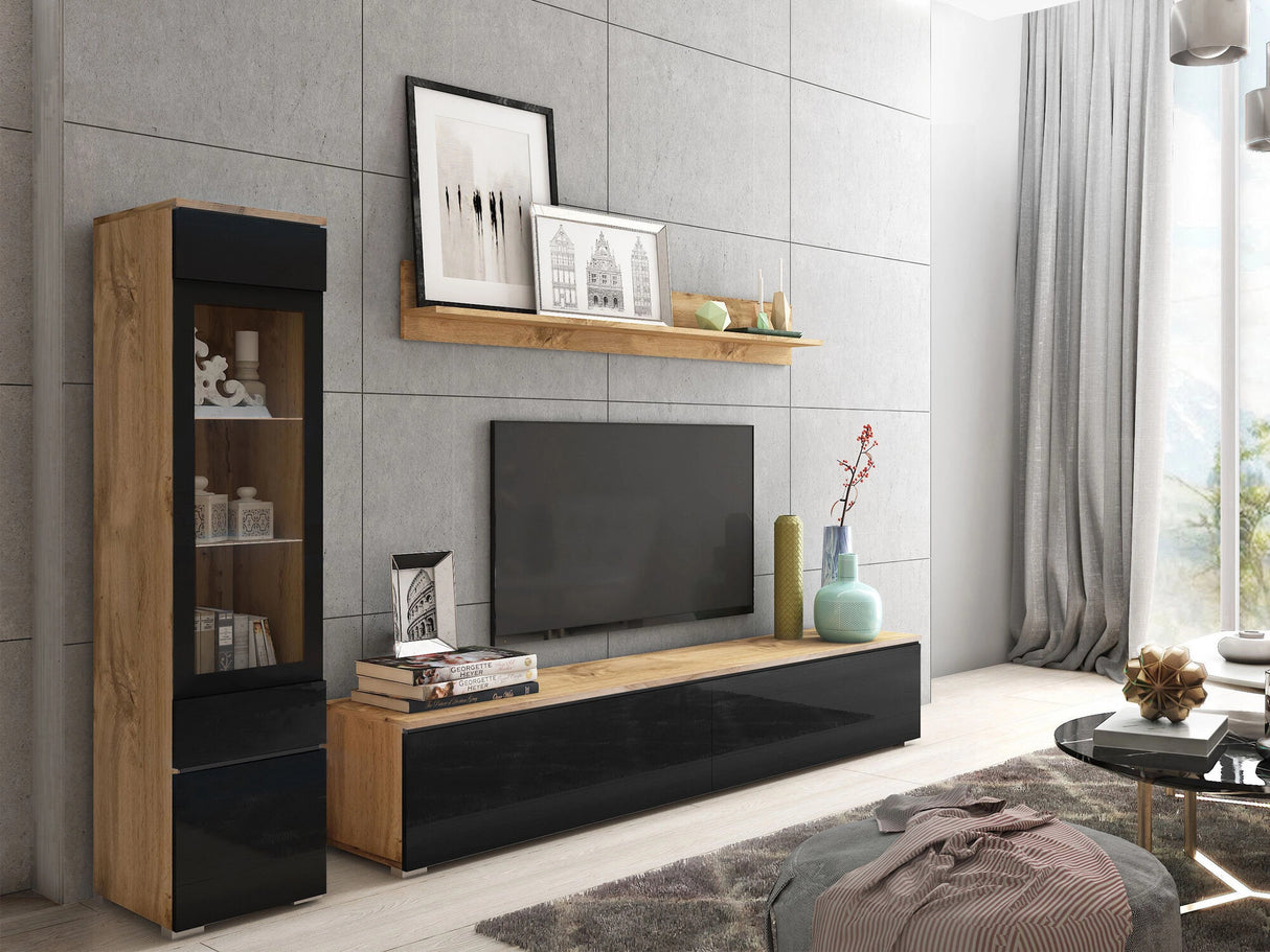 Nappali szett Vera I (Sawoti I), Szín: Wotan tölgy + Fényes fekete, Led világítás: Nem