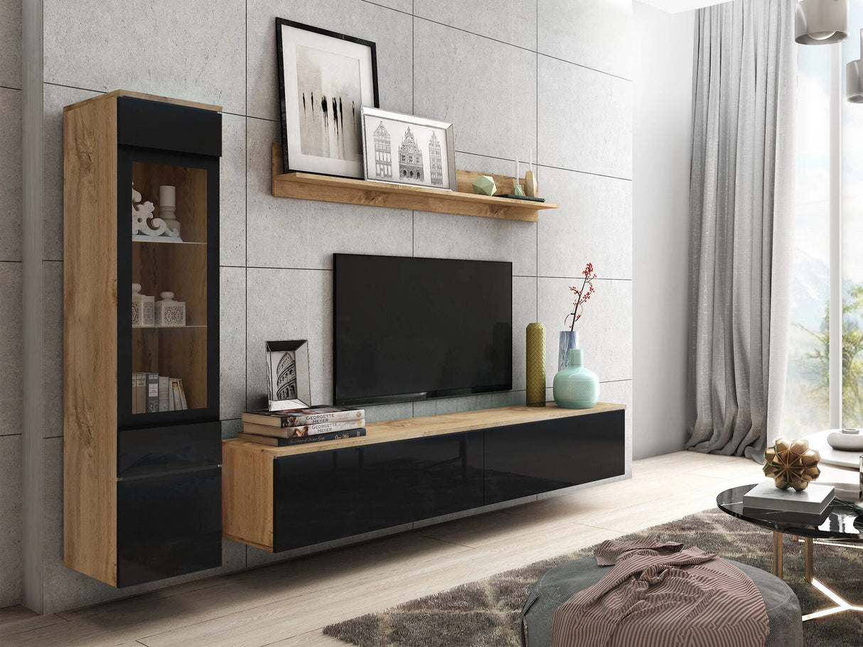 Nappali szett Vera I (Sawoti I), Szín: Wotan tölgy + Fényes fekete, Led világítás: Nem