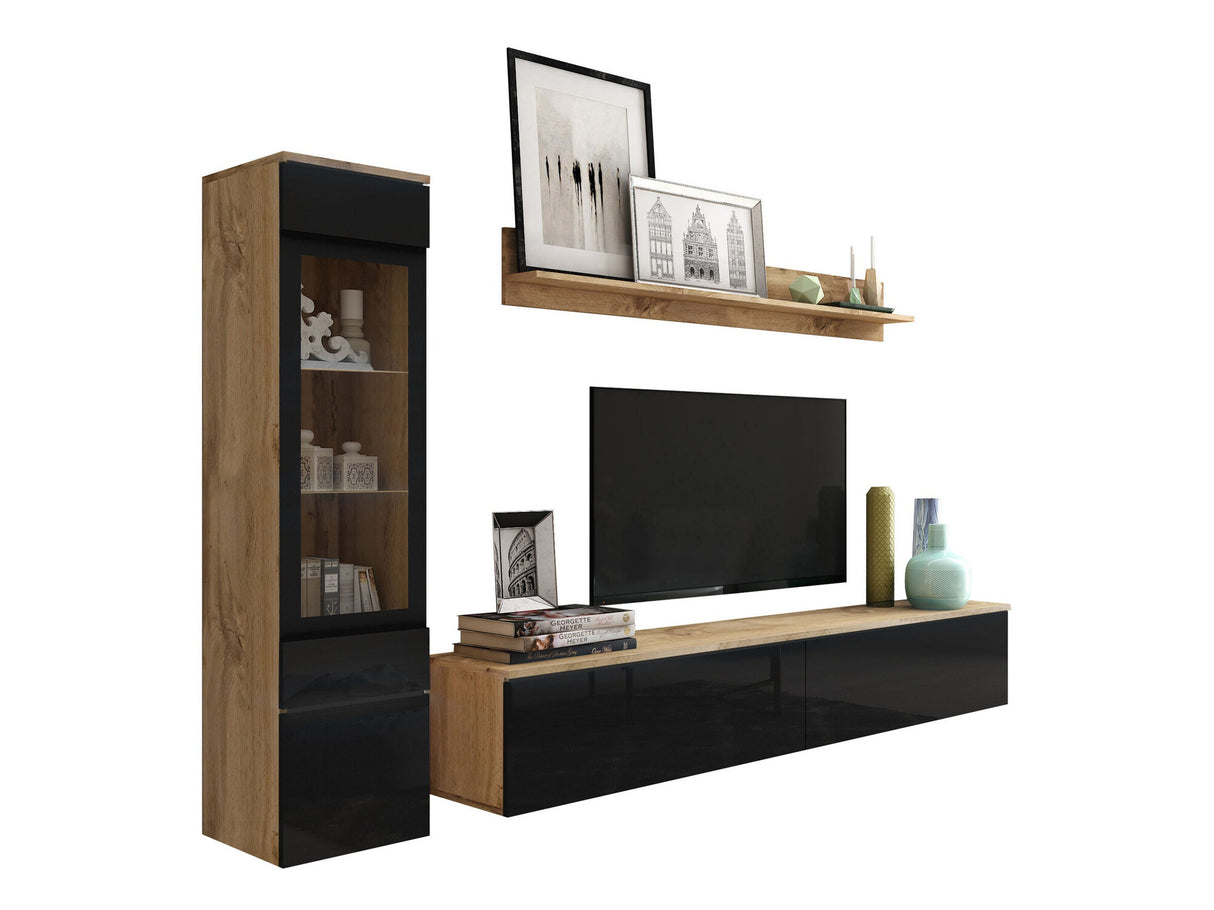 Nappali szett Vera I (Sawoti I), Szín: Wotan tölgy + Fényes fekete, Led világítás: Nem