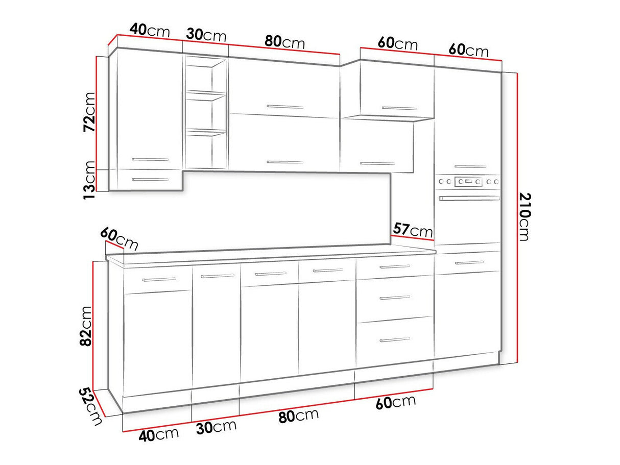 Moduláris konyha szett Vigo III (Vigo), Szín: Lándzsa tölgy + Sötét erdő, Munkalap: Igen, Led világítás: Igen