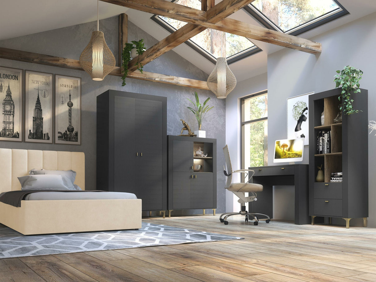 Könyvespolc MOSSA MO5, Szín: Matt fekete, Led világítás: Igen