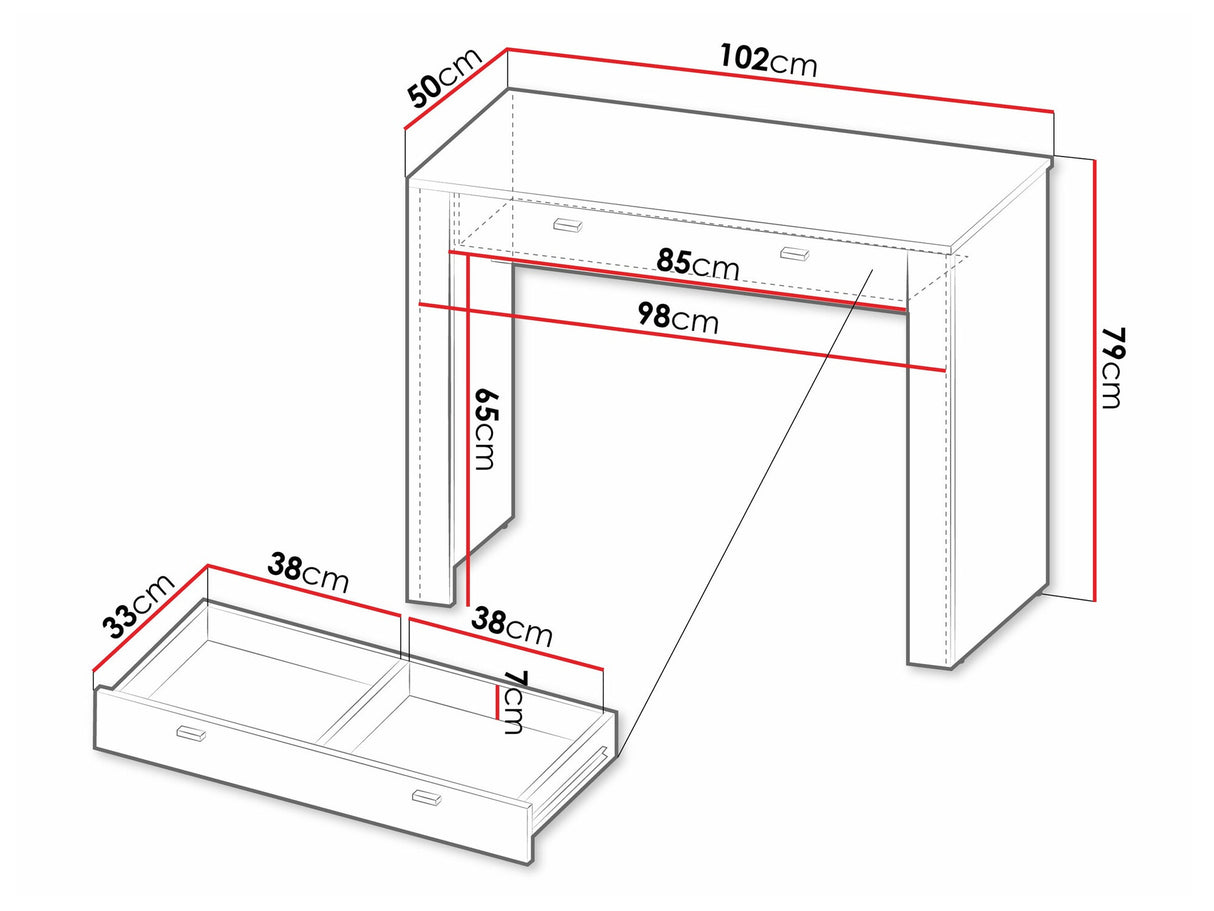 Fésülködő asztal MOSSA MO10, Szín: Matt fehér
