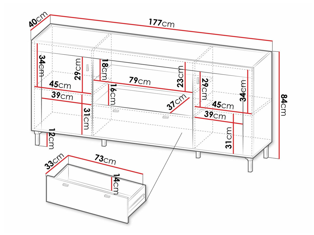 Komód MOSSA MO7, Szín: Matt fekete, Kandalló: Nem