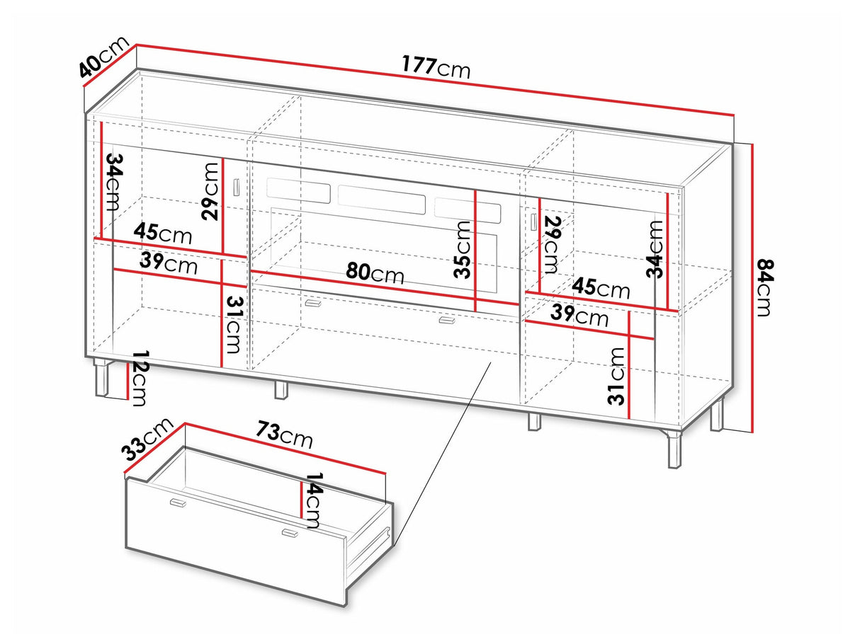 Komód MOSSA MO7, Szín: Kasmír, Kandalló: Igen