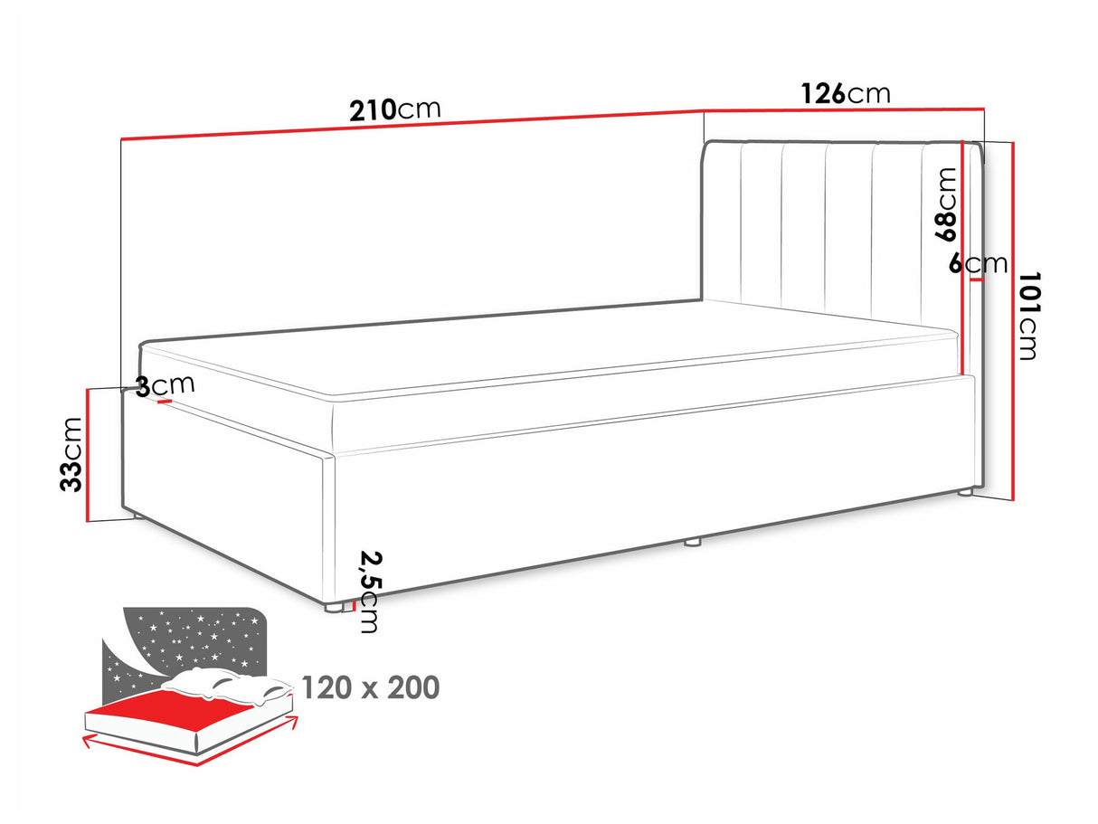 Ágy MOSSA MO12, Szín: Cloud 03, Alvó felület mérete: 120 x 200 cm
