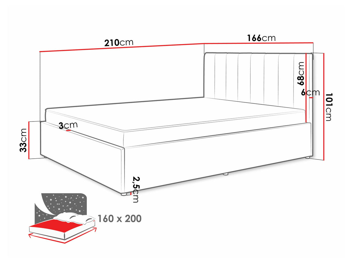 Ágy MOSSA MO12, Szín: Cloud 03, Alvó felület mérete: 160 x 200 cm