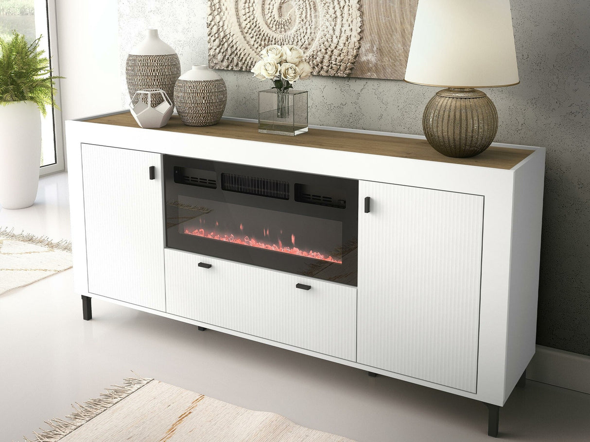 Komód MOSSA MO7, Szín: Matt fehér, Kandalló: Igen