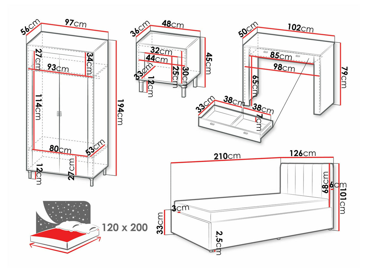 Hálószoba garnitúra Mossa, Szín: Matt fehér + Szürke