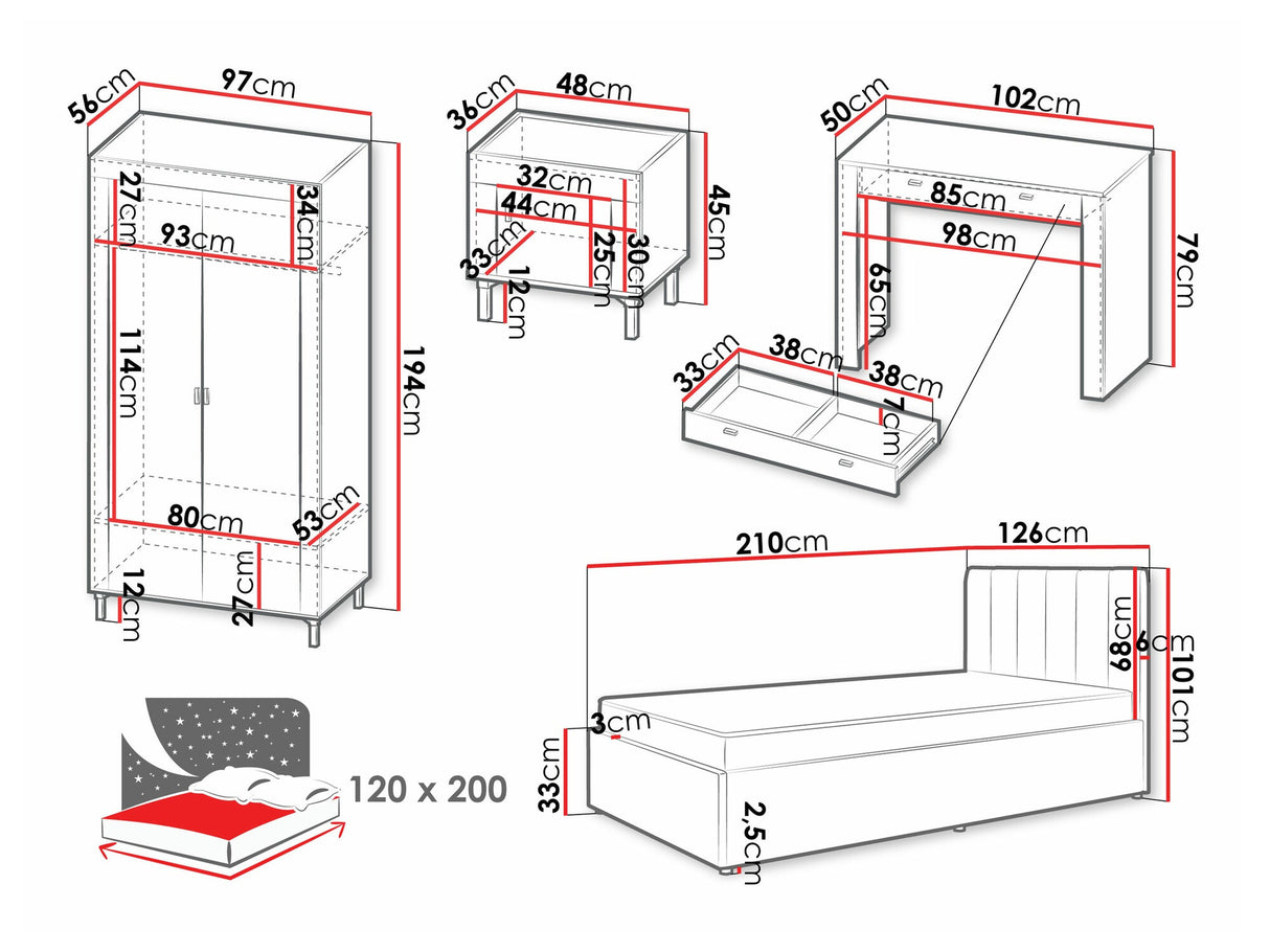 Hálószoba garnitúra Mossa, Szín: Kasmír + Szürke
