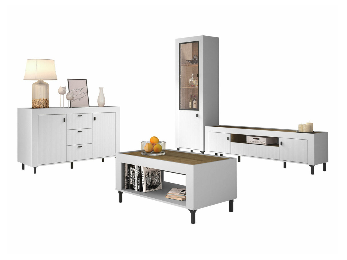 Nappali szett Mossa, Szín: Matt fehér, Komód: Igen, Led világítás: Nem