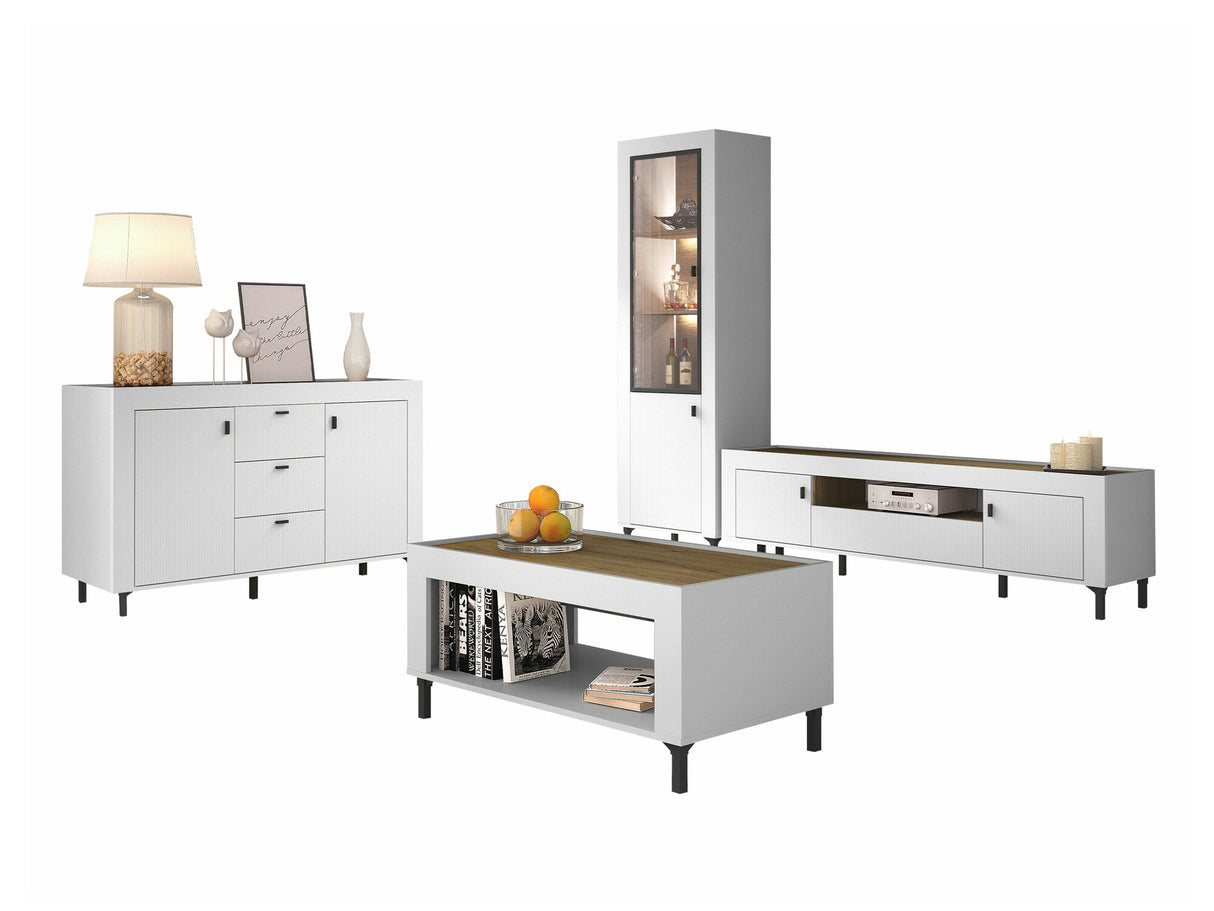 Nappali szett Mossa, Szín: Matt fehér, Komód: Igen, Led világítás: Igen