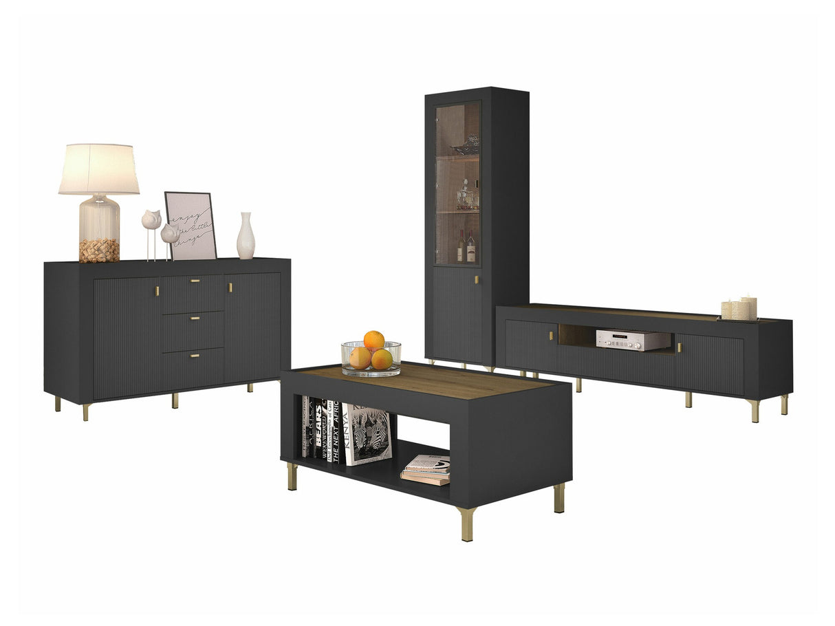 Nappali szett Mossa, Szín: Matt fekete, Komód: Igen, Led világítás: Nem