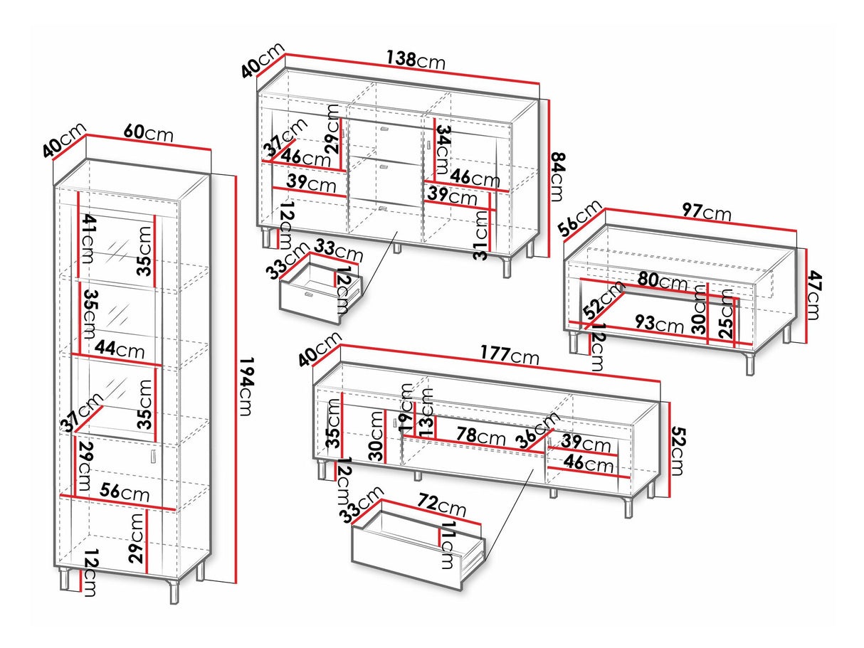 Nappali szett Mossa, Szín: Matt fekete, Komód: Igen, Led világítás: Igen
