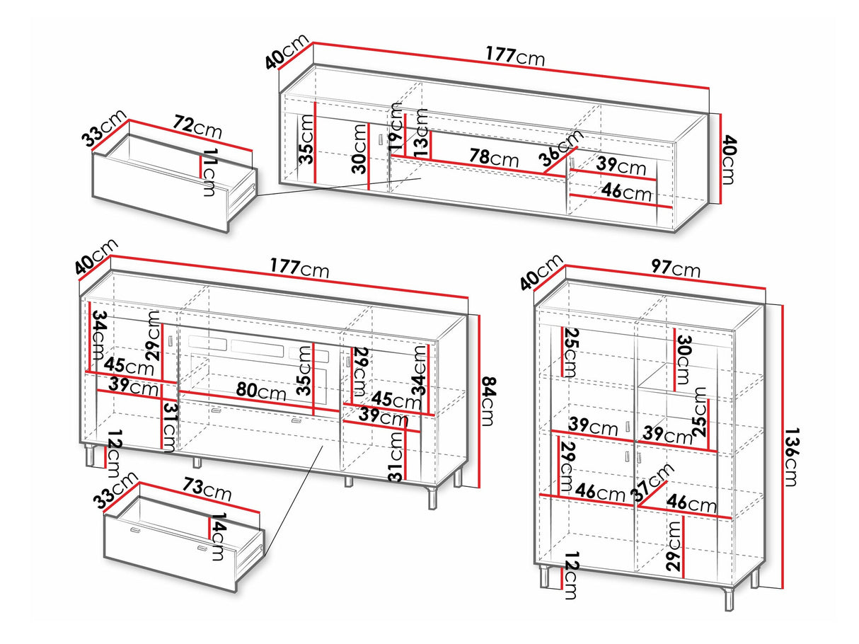 Nappali szett MOSSA IV, Szín: Matt fekete, Led világítás: Nem