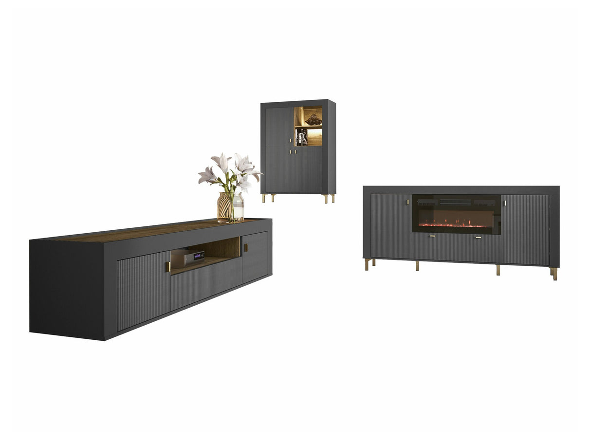 Nappali szett MOSSA IV, Szín: Matt fekete, Led világítás: Igen