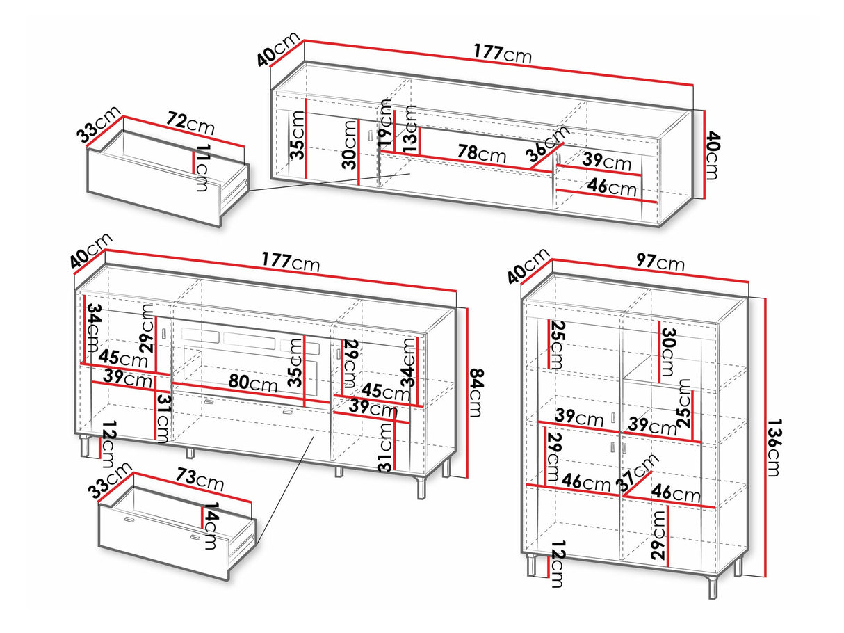 Nappali szett MOSSA IV, Szín: Matt fekete, Led világítás: Igen
