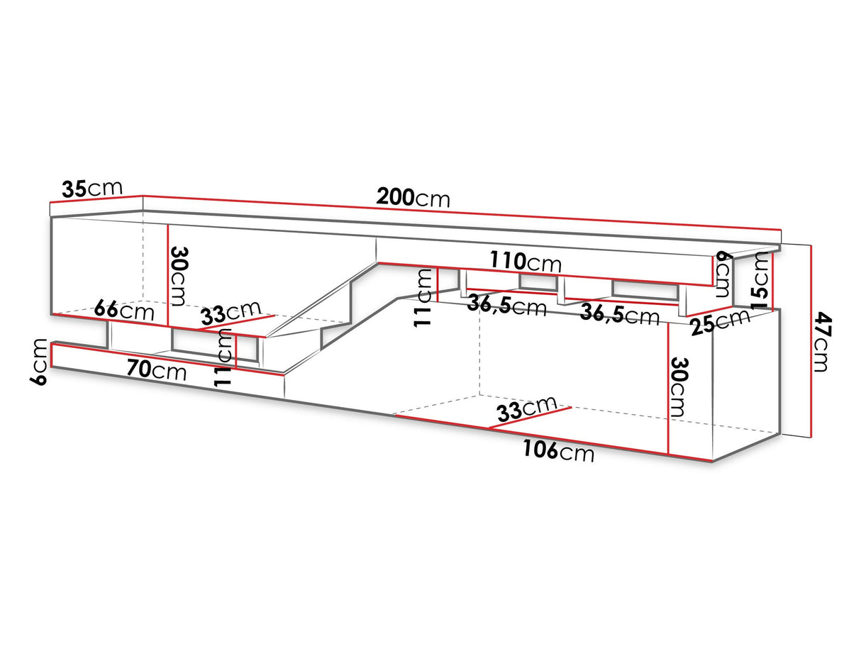 TV-állvány Szafka RTV 200 cm CEELIAS Wotan / Biały (Fehér + Wotan tölgy)