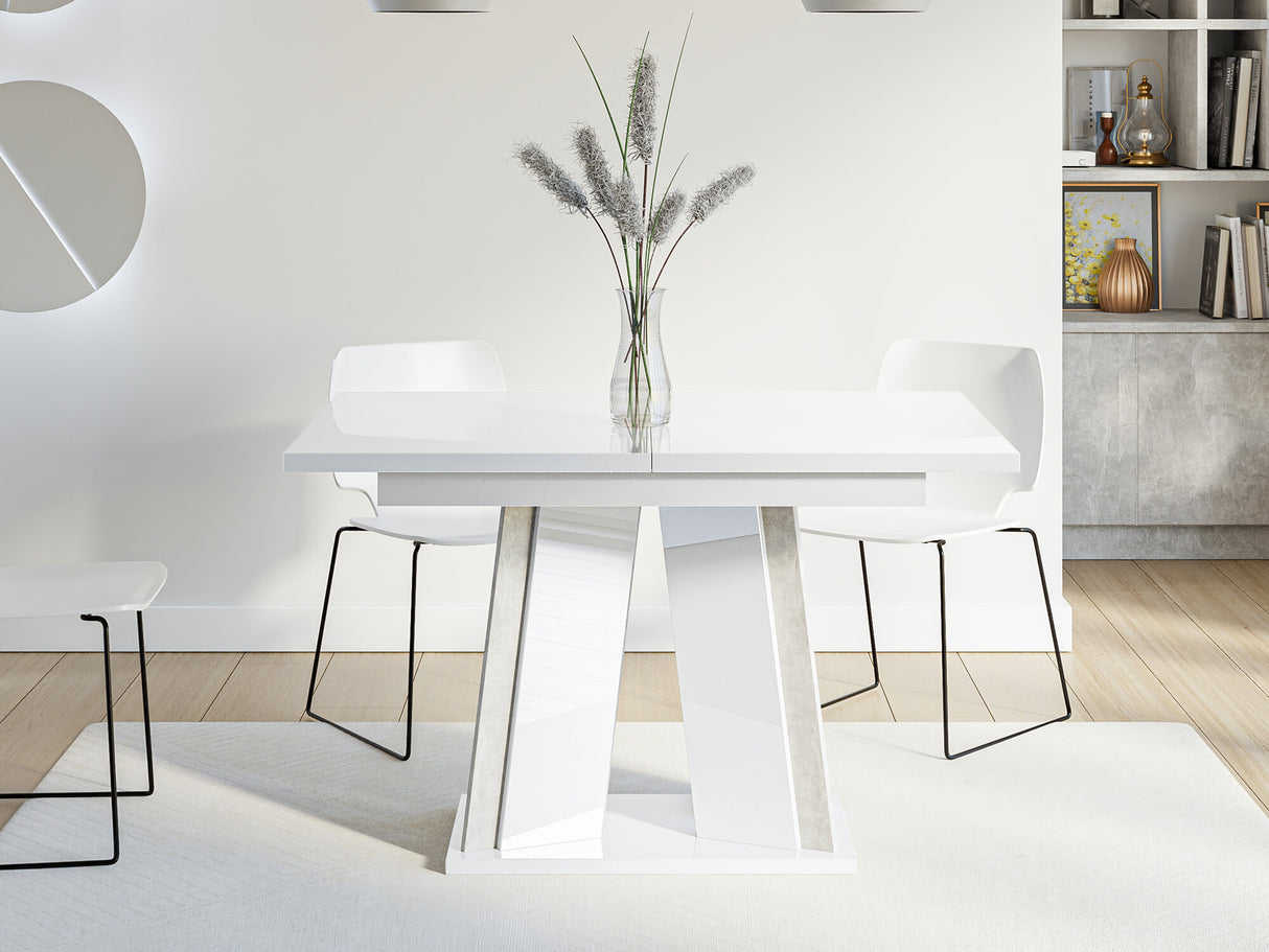 Asztal Stół DOHA Biały połysk + Beton (Fényes fehér)