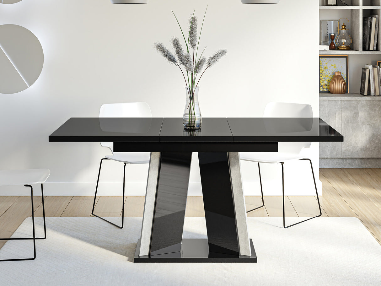 Asztal Stół DOHA Biały połysk + Beton (Fényes fehér)