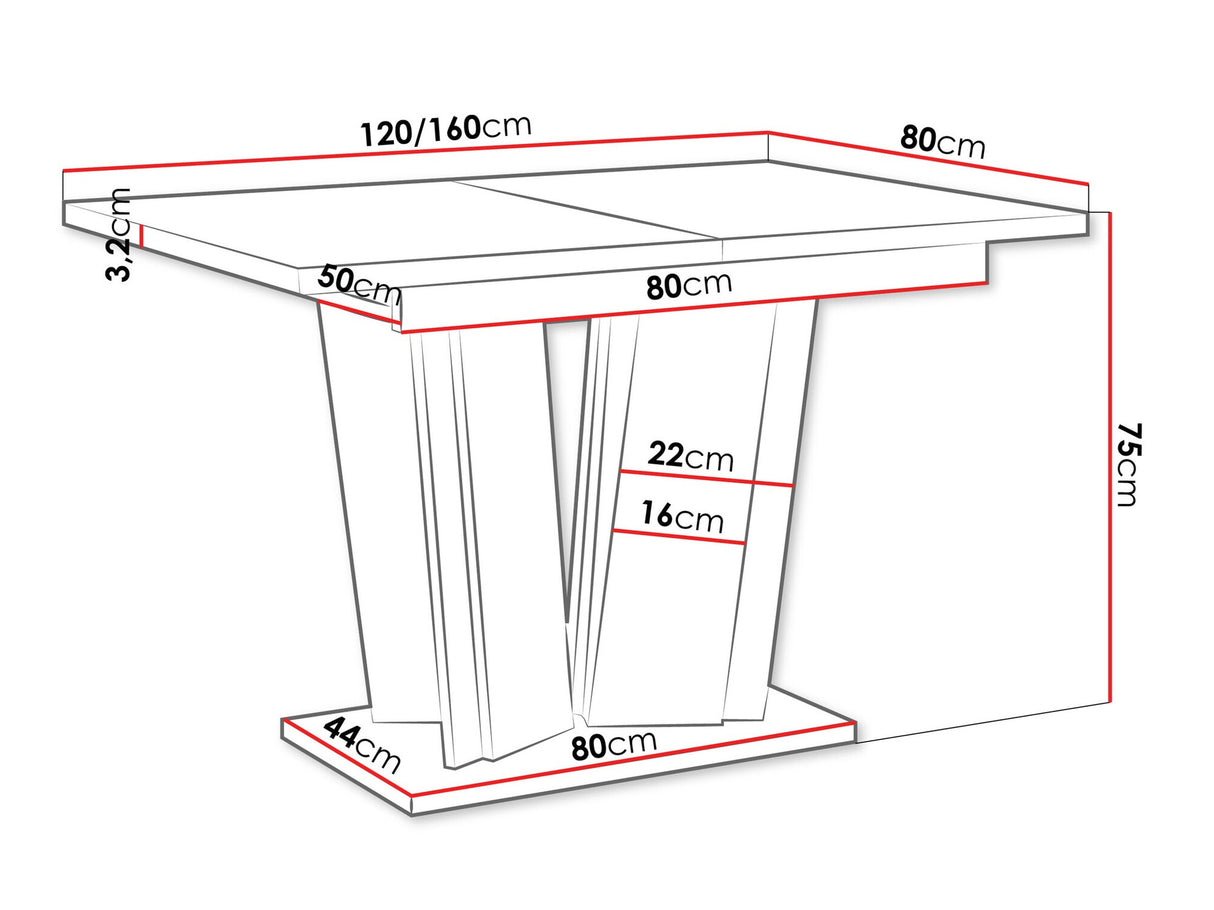 Asztal Stół DOHA 2 Czarny połysk + Beton (Fényes fekete)