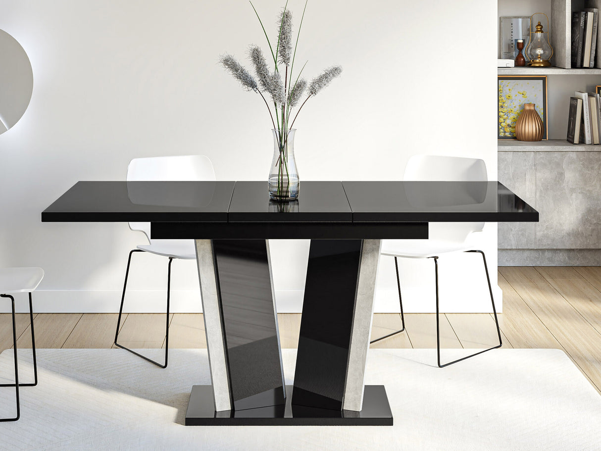 Asztal Stół DOHA 2 Marmur Fekete Royal + Czarny połysk (Fekete márvány)